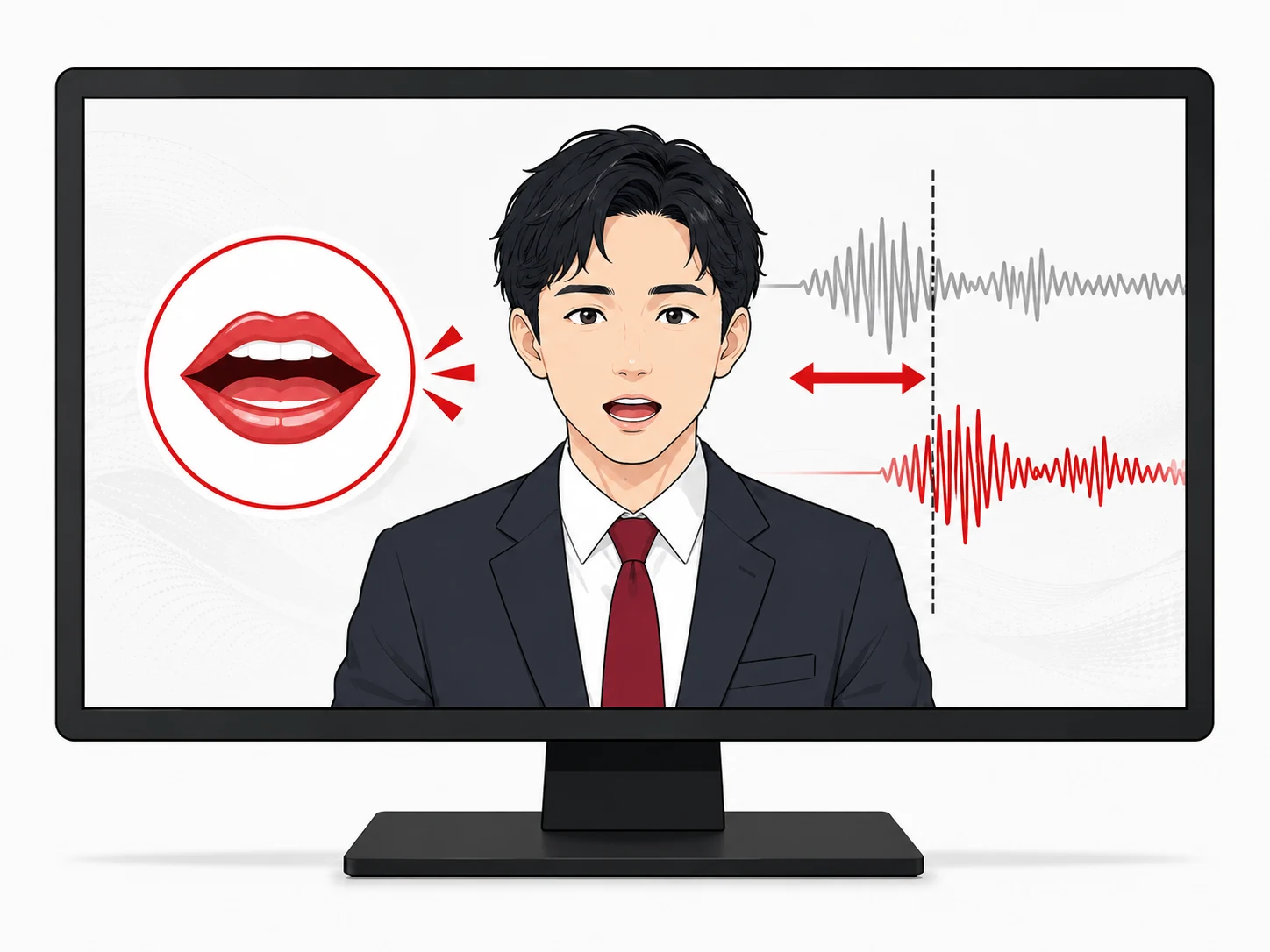 口の動きと音ズレが目立つ配信画面のイラスト